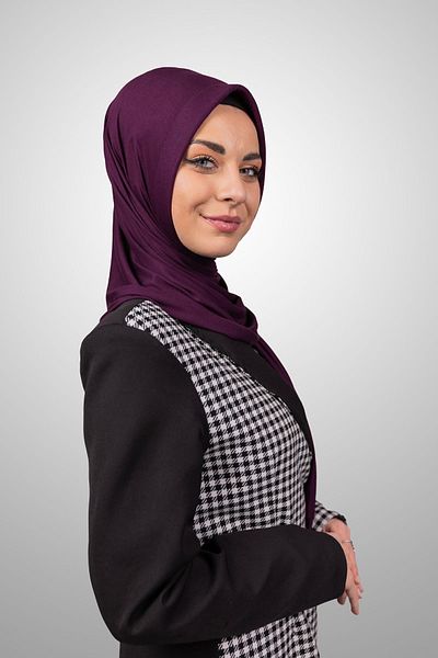 Şalcenneti.com Women's Hijab Practical Combed Cotton Shawl with Sponge Front and Plug-In Plum Color Scarf