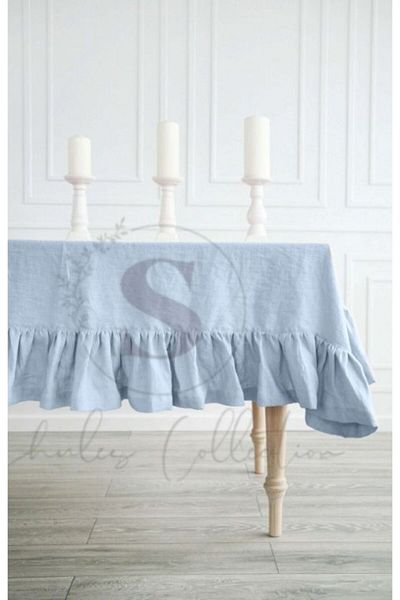 shules collection Față de masă vintage cu volane din in Buldan ALBASTRU pastel