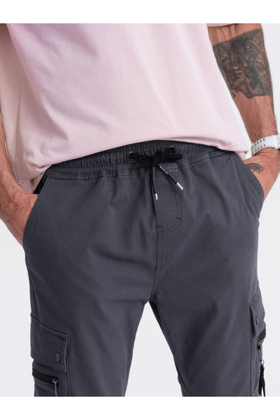 OMBRE Ανδρικό παντελόνι JOGGER με τσέπες cargo με φερμουάρ - γραφίτης V3 OM-PAJO-0125 S