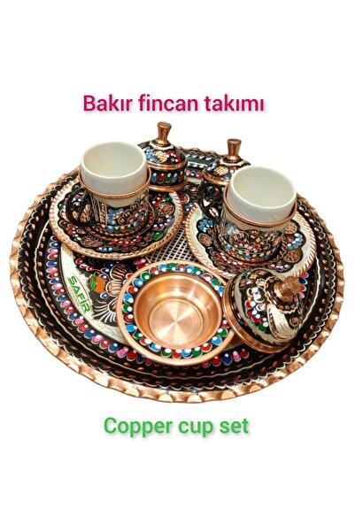 SAFİR ÇAY KAZANLARI Bakır Kahve Fincan Takımı Bakır Kahvelik 2 kişilik bakır kahve fincan takımı Siyah Hicivli model