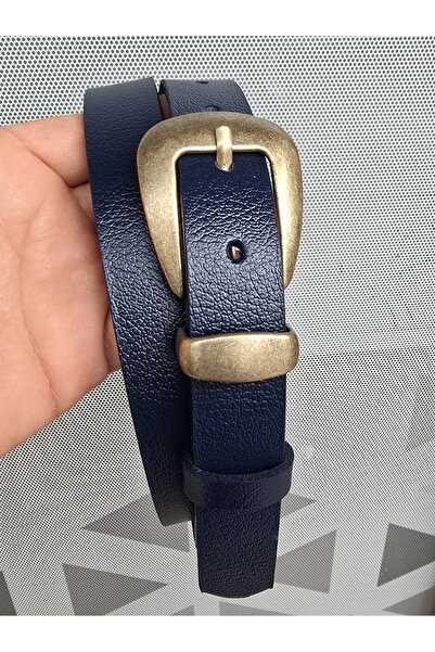 Kemerix 100% Genuine Leather Antique Finish Buckle Black-Navy 2-Piece Belt Set