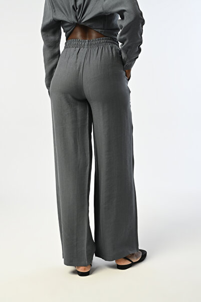 Orfeo Negro Women's Elastic Waist Loose Leg Front Sequin Sequin Embroidered Anthracite Pants