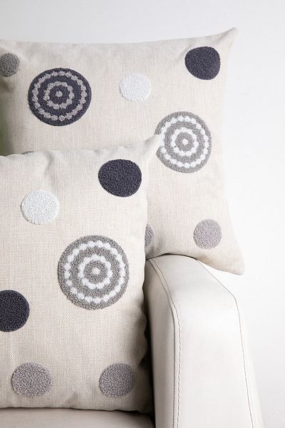 FAVORA Pernă de 2 bucăți cu broderie geometrică din in - 42x42 Antracit