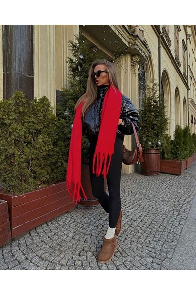 Behills Puffy Soft Textured Women's Scarf Shawl Shoulder Shawl Red