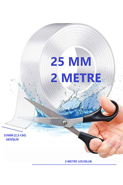 melik's 25 MM 2 Metre Uzunlukta Çift Taraflı Ultra Güçlü Yapışkan Şeffaf Bant...