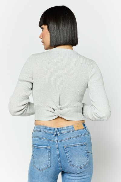 Esprit Women Round Neck Ribbed Crop Sweater, Grey