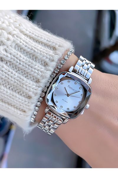 Ferrucci Steel Cord Mi̇lano Cut Glass 2 Years Warranty 3 Atm Waterproof + Bracelet with Gift
