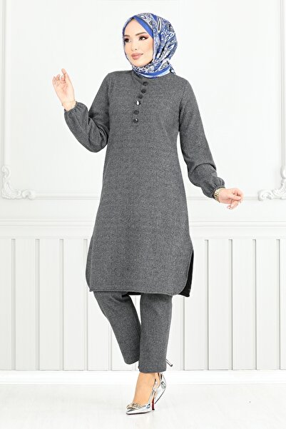 ModaMerve Anthracite Hijab Set - with Button, 22035Ukb929-M