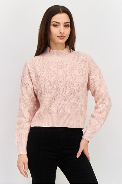 Mode by Redtape Women Mock Neck Textured Sweater, Light Peach