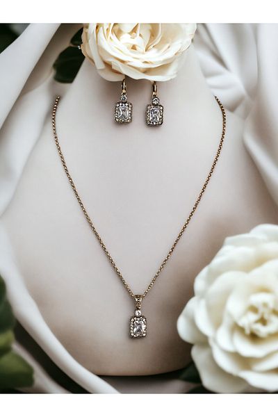 FAYRA ACCESSORIES Zircon Stone Baguette Necklace and Earring Set
