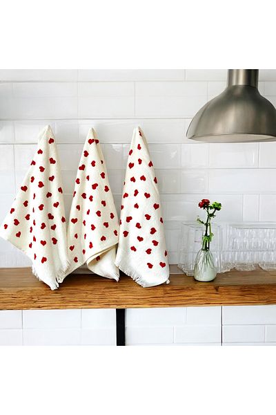Denia Home Textile منشفة مطبخ قطن 100% 3 قطع مقاس 40 × 60 سم - قماش مطبخ | منشفة تجفيف القلب