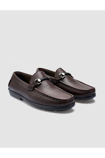 Cabani 100% Genuine Leather Brown Buckle Detailed Men's Loafer
