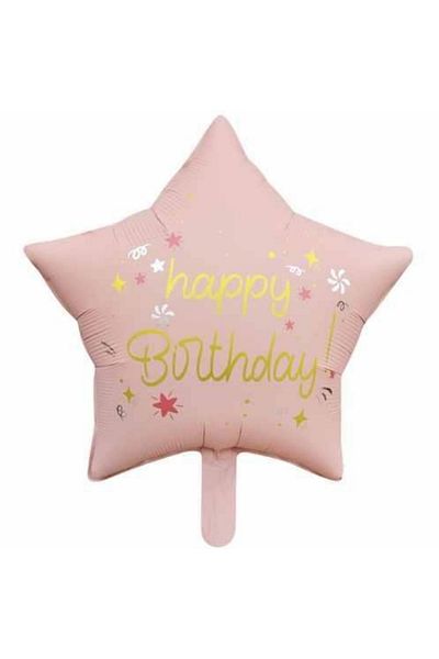 Paparti 55 cm Pink Star Happy Birthday - Foil Balloon and Heliuma Set