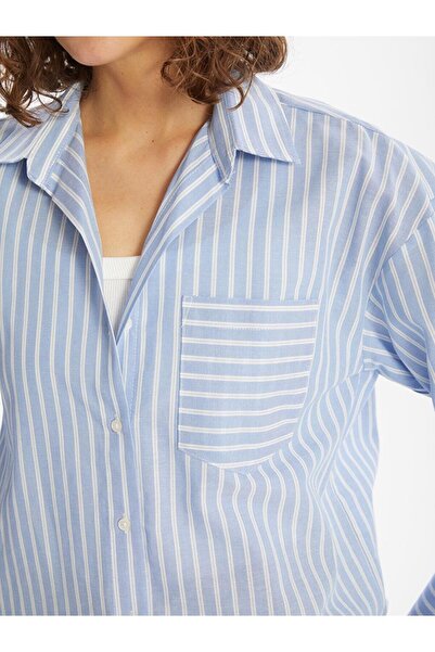 LC Waikiki LCW Vision Çizgili Oversize Oxford Kadın Gömlek