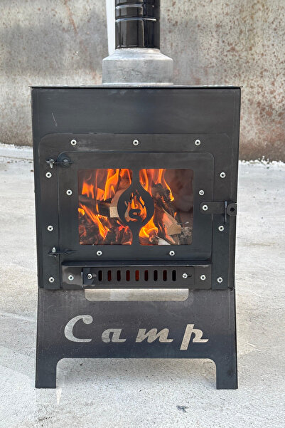 İKİZSOBA Kamp Sobası, Camlı Dekoratif Taşınabilir Soba, Katlanır Ayaklı (PÜRMÜZ HEDİYELİDİR)