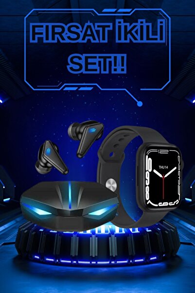 TRENDLİA Yeni Nesil Akıllı Saat ve Kablosuz Kulaklık Kampanyası İkili Set Blu...