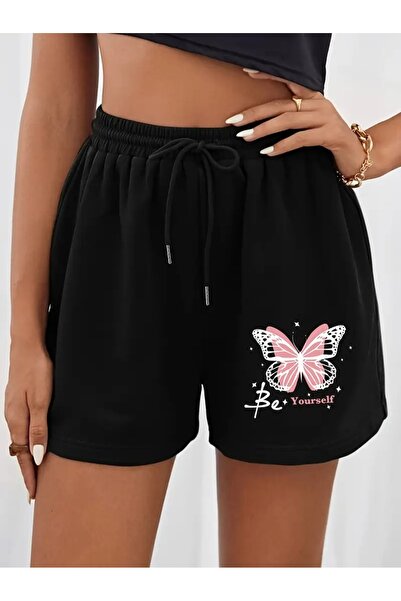 Derays شورت نسائي مريح برباط وجيب جانبي مطبوع عليه فراشة