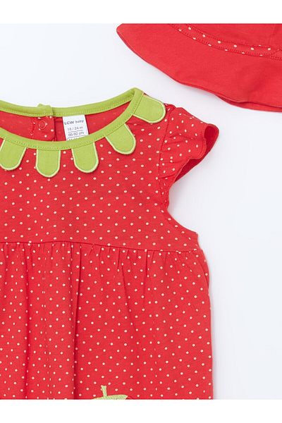 LC Waikiki Strawberry Patterned Baby Girl Hat and Romper Set of 2