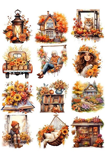 SF SCRAPBOOK KIRTASİYE مجموعة ملصقات شفافة مزخرفة بتصميم الخريف - ملصق مخصص ل...