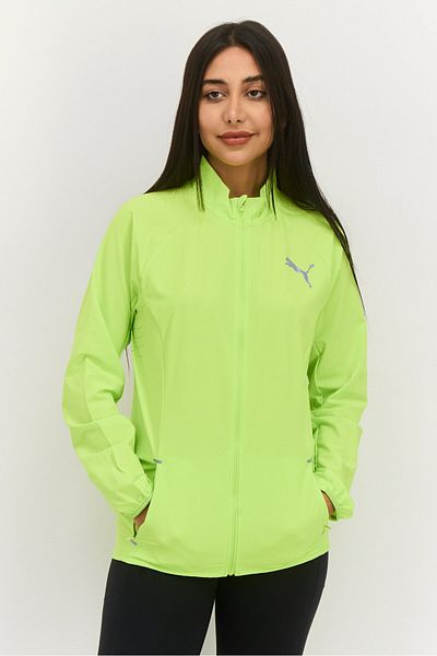 Puma سترة رياضية نسائية بأكمام طويلة مناسبة للخارج، لون أخضر نيون فاتح