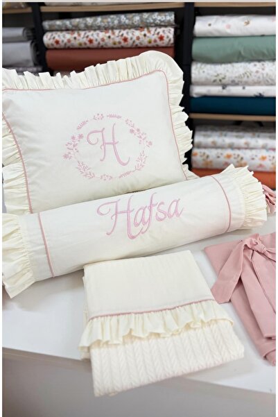 GAYE EV TEKSTİLİ Nakışlı Bebek Pike Takımı Ve (BEŞİK IÇİN)şeker Yastık