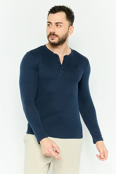 SKECHERS Men Sportswear Fit Long Sleeves Embroidered Outdoor T-Shirt, Navy