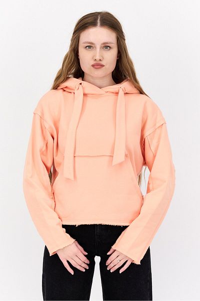 Tribe of 6 Women Embroidered Logo Hooded Sweatshirt, Apricot