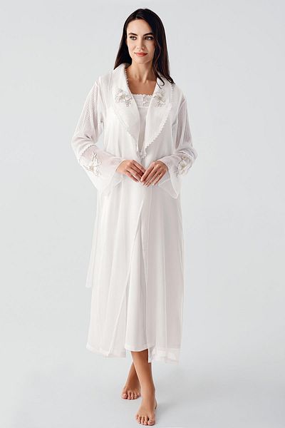 Artış Elegant Woven Lace Viscous Dressing Gown Nightwear Set