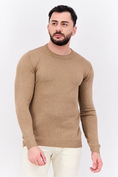 Sorbino Men Crew Neck Long Sleeve Knitted Sweater, Tan