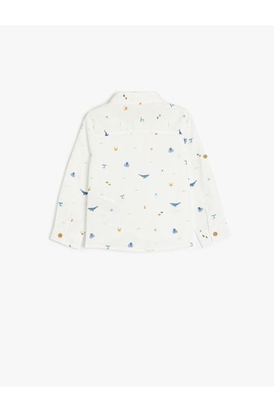 Koton Cotton Sea Themed Printed Long Sleeve Shirt