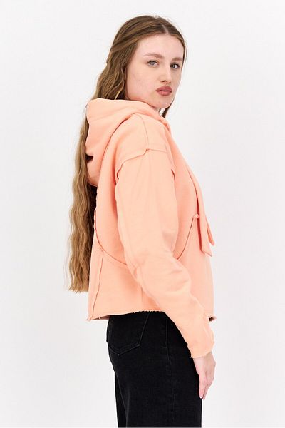 Tribe of 6 Women Embroidered Logo Hooded Sweatshirt, Apricot