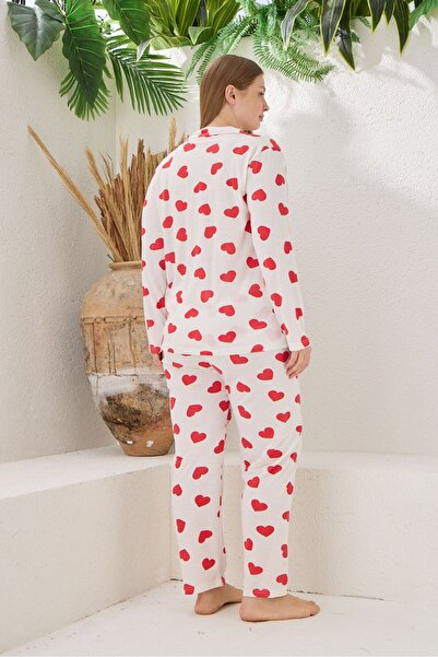 pijamacity Büyük Beden Kadın  Uzun Kollu Pamuklu Önden Düğmeli  Pijama Takımı