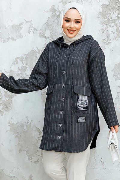 Neva Style Tunica Antracit cu dungi - Hijab Puane 10551ant
