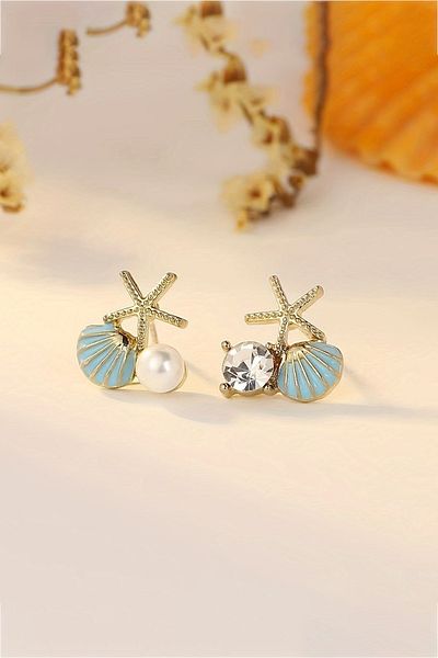 Glaren Turquoise Sea Themed Minimal Gold Color Women's Earrings