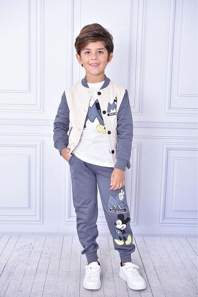 LİLLYPİCCA Boy's Character Print College Cardigan - Long Sweatshirt - 3-Piece Combination Set with Pocket Sweatpants