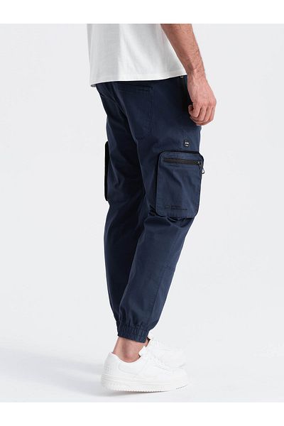 OMBRE Pánské kalhoty JOGGER s cargo kapsami na zip - tmavě modrá V5 OM-PAJO-0135 M
