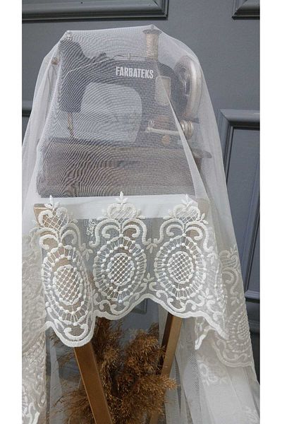 Taç Crown Skirt Embroidery Spreader Model Style Modern 2 Layers Pleated Tulle Curtain