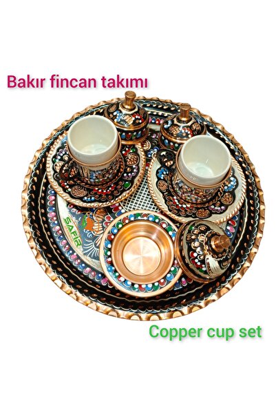 SAFİR ÇAY KAZANLARI Bakır Kahve Fincan Takımı Bakır Kahvelik 2 kişilik bakır kahve fincan takımı Siyah Hicivli model