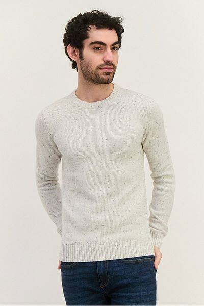 Jules Men Speckled Print Knitted Sweater, Light Grey
