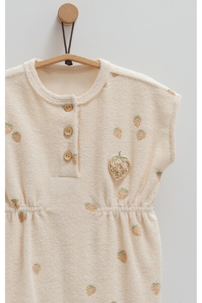 Caramell Baby Girl Romper 100% Cotton Terry Fabric Strawberry Patterned with Snaps at Bottom 2025 Summer Season