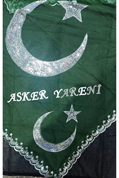 Duru Kişiye Özel Asker Yareni Yazılı Yeşil Ayyildizli Kına Örtüsü Tirşe Şal (...