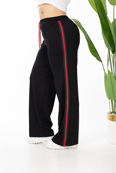 Esina Wide Leg Stripe Detailed Steel Fabric Sweatpants