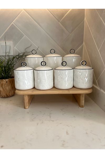 Sade Hediye Porcelain Vacuum Lid 3-Piece Large Spice Rack/4-Piece Small Spice Rack/Stand