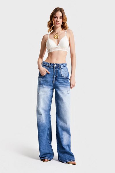 its basic Blugi albaștri Baggy Fit Skater - 10S5-4, 100% denim Koton