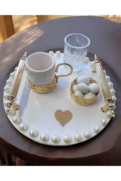 CyzHome Celeste Gold Promise Coffee Tray with Pearls
