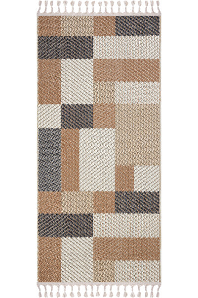 Cool Halı Bress 1406 Bej Mutfak Halısı Yumuşak Bukle Dokuma Saçaklı Tezgah Önü Leke Tutmayan Iskandinav Yolluk