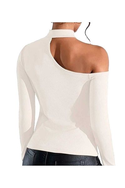BİGÜMEX Women's Long Sleeve Half Turtleneck Off-the-Shoulder Camisole Blouse