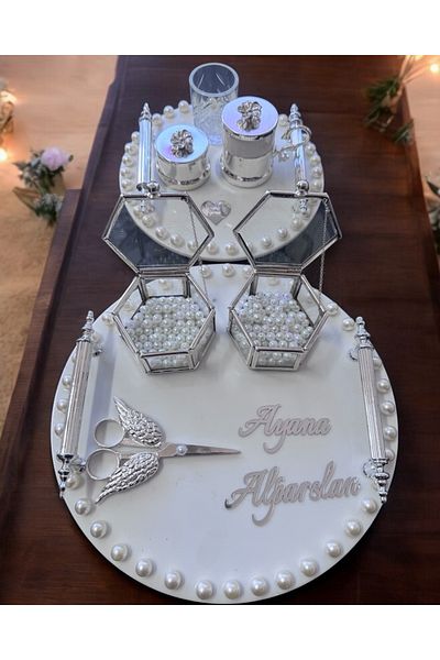 CyzHome Fascination Promise Engagement Tray with Silver Pearls