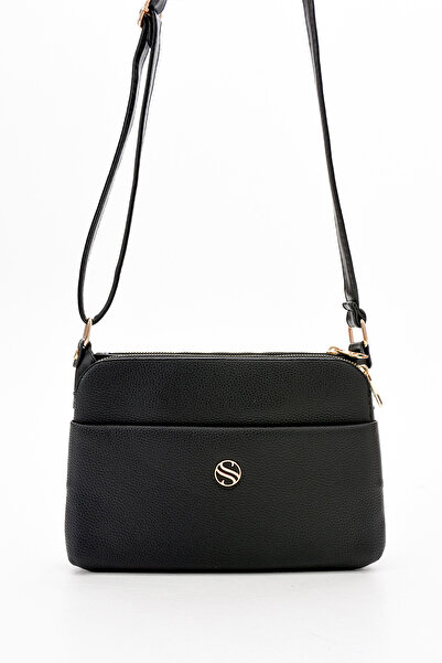 Morpelikan Women's Black Matte Shoulder Bag with Adjustable Cross Strap, 4 Compartments and Metal Zipper