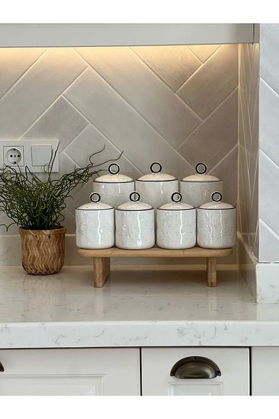 Sade Hediye Porcelain Vacuum Lid 3-Piece Large Spice Rack/4-Piece Small Spice Rack/Stand